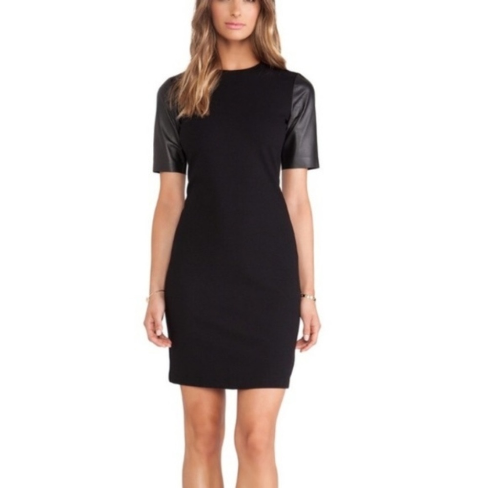 Vince Leather Sleeve Pencil Dress Black Size 2